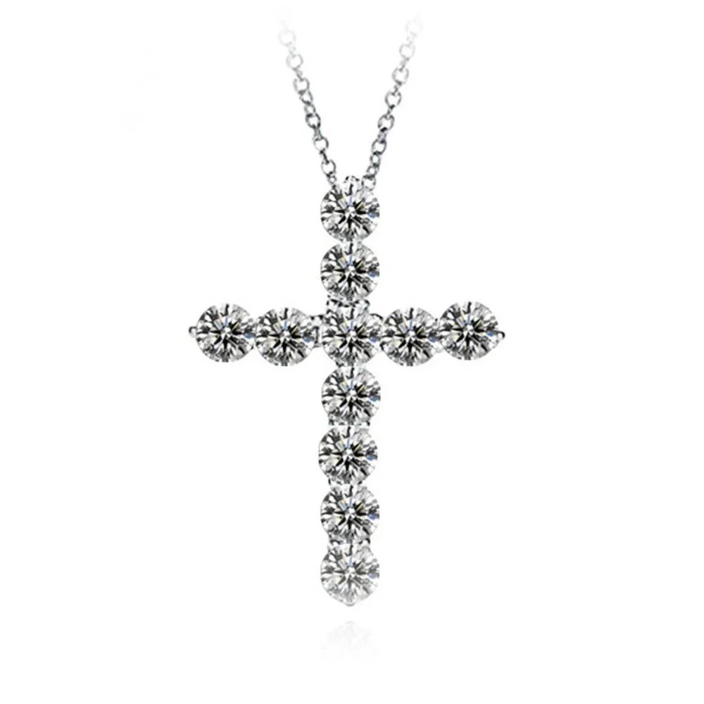 *NEW 925 Sterling Silver Diamond Cross Necklace